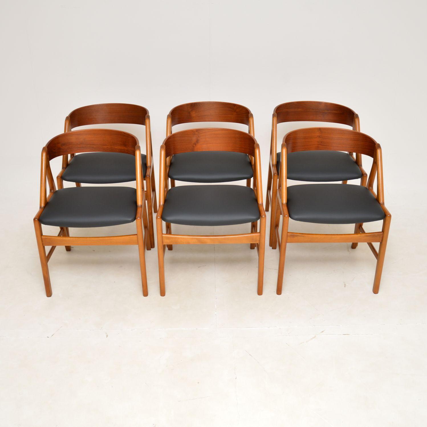 A stunning set of vintage Danish dining chairs. They were designed by Henning Kjaernulf, they date from the 1960’s.

The quality is outstanding, they have very well designed frames and are very comfortable. The back rests are beautifully curved