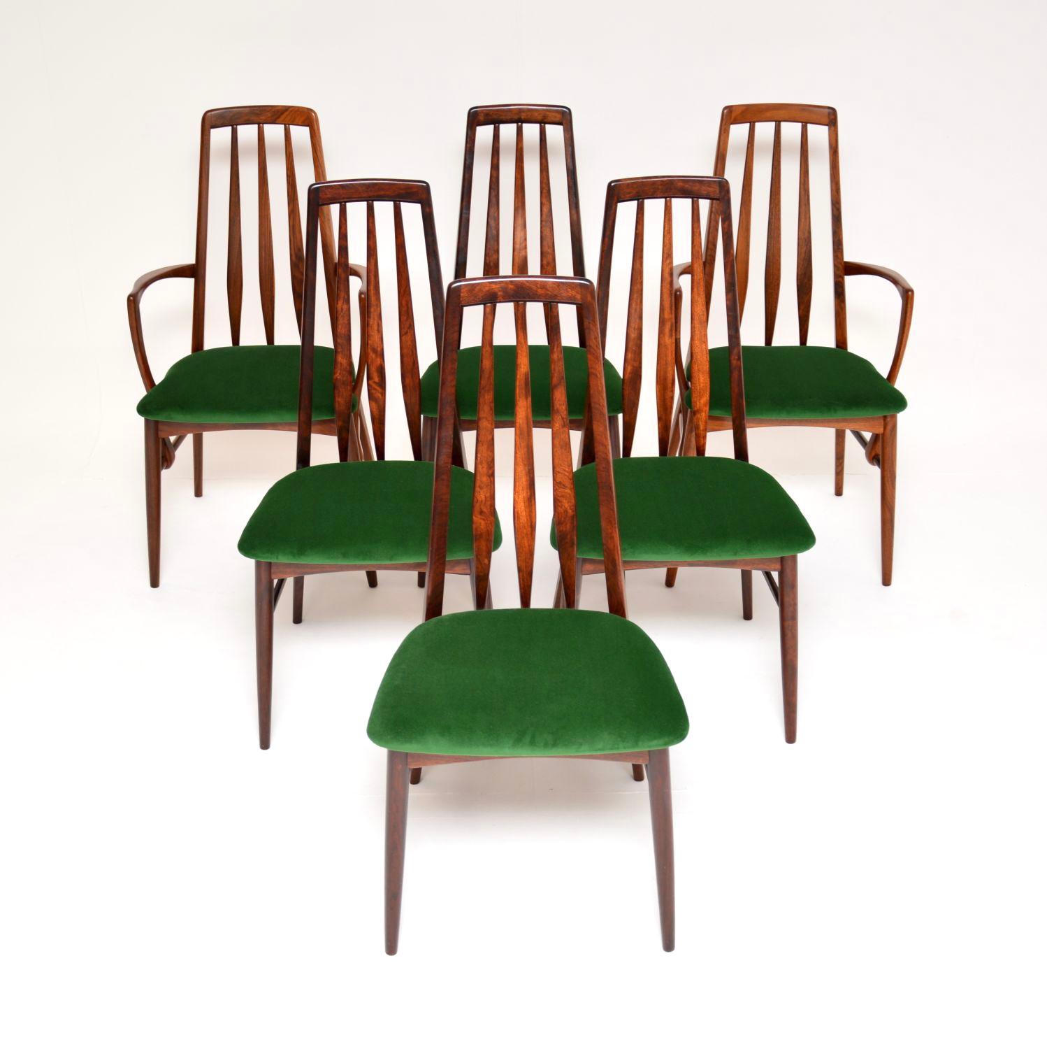 A stunning set of six Danish “Eva” dining chairs, these were designed by Niels Koefoed. They date from the 1960’s and were made by Koefoeds Hornslet.

We have had these fully restored and they are in absolutely immaculate condition. The frames