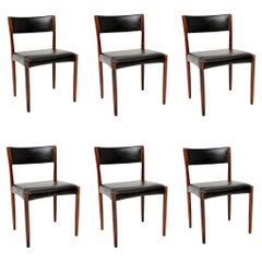 Set of 6 Danish Vintage Wood & Leather Dining Chairs by Harry Ostergaard