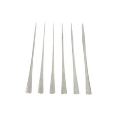 Juego de 6 untadores de mantequilla Dansk Denmark Tjorn de plata de ley y mango plano #20611