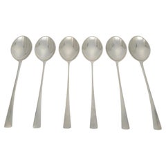 Set of 6 Dansk Denmark Sterling Silver Tjorn Place Oval Soup Spoons #20617