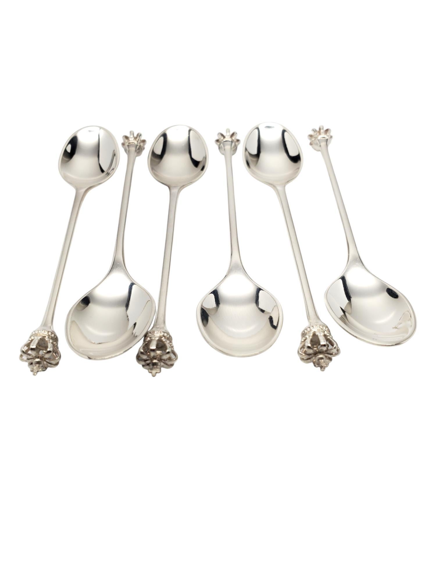 Women's or Men's Set of 6 Dansk Guldindustri Sterling Denmark Crown Finial Spoons  #19692