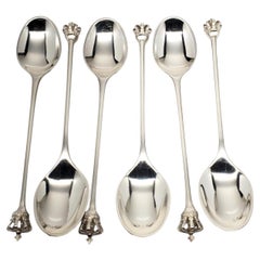Set of 6 Dansk Guldindustri Sterling Denmark Crown Finial Spoons #19692