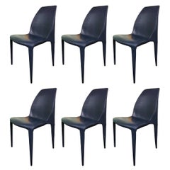 Set of 6 Dark Blue Leather Chairs by Cattelan Italia