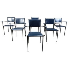 Set of 6 dark blue leather dining chairs by Fasem, 1980s