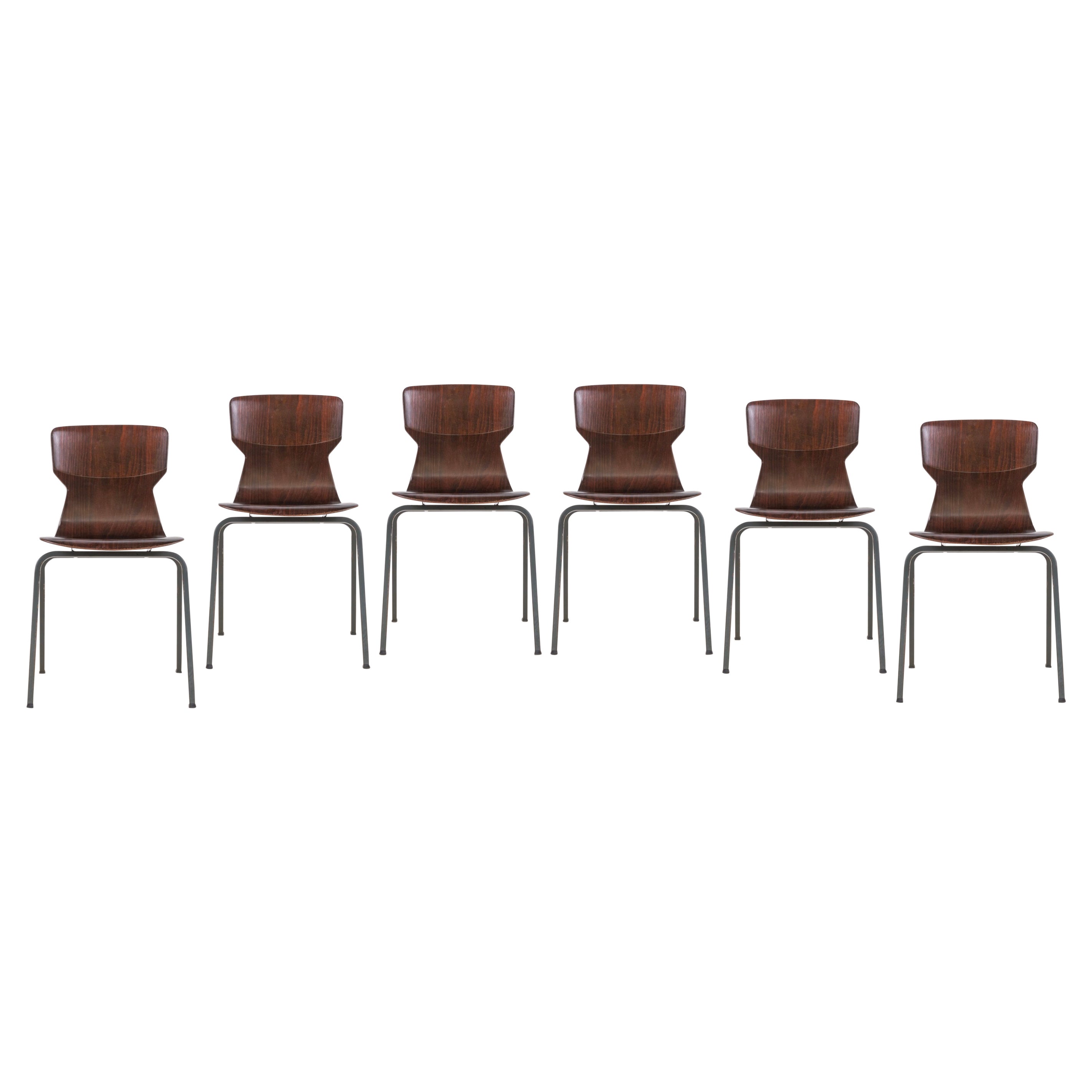 Set of 6 Dark Wood Eromes Wijchen Dining Chairs