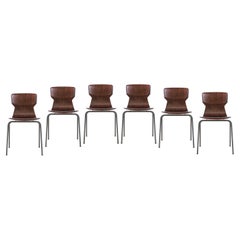 Set of 6 Dark Wood Eromes Wijchen Dining Chairs