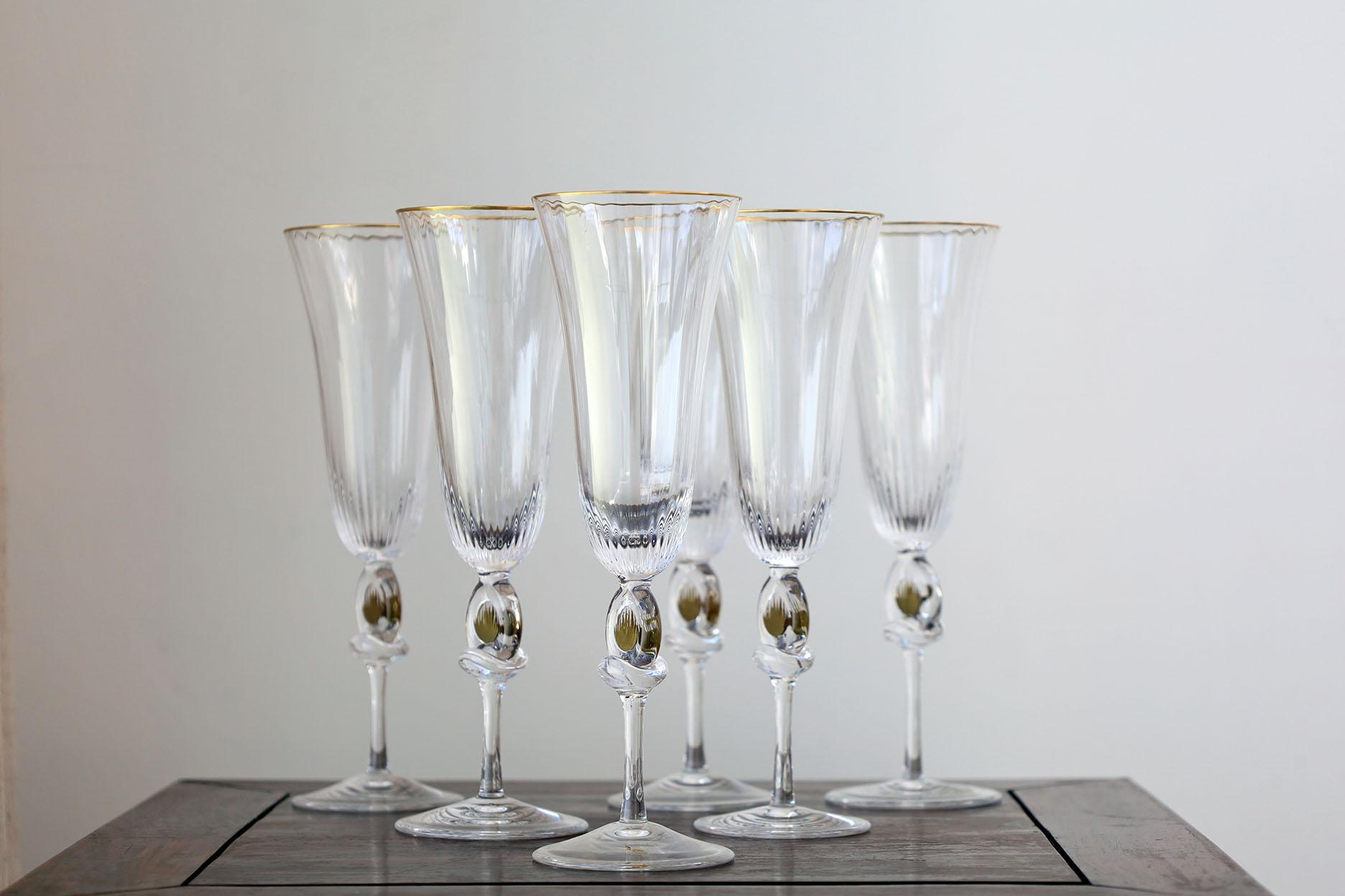 Fait main Ensemble de 6 flûtes à champagne DAUM Crystal en vente