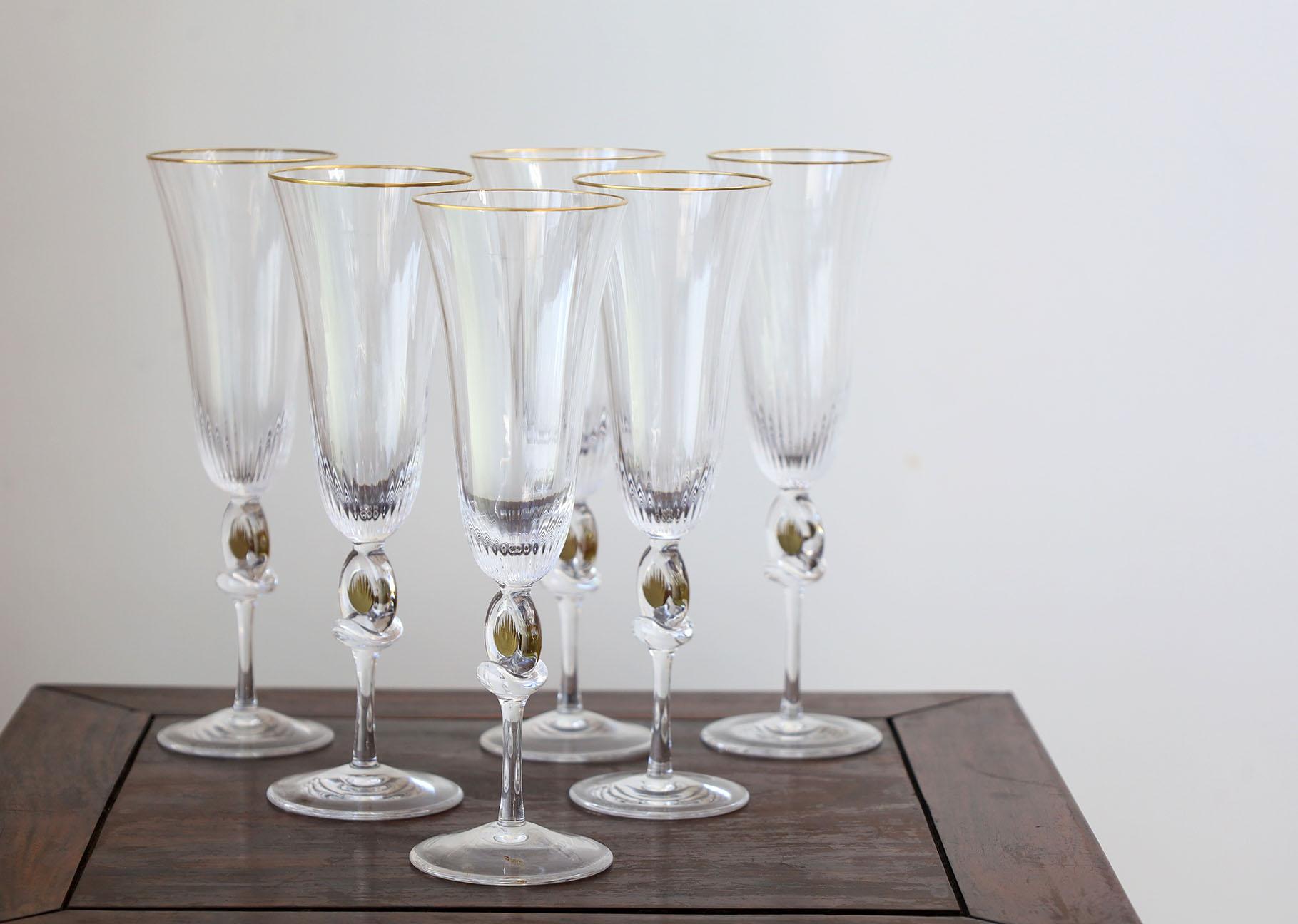 Ensemble de 6 flûtes à champagne DAUM Crystal Bon état - En vente à Mérida, YU