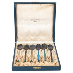 Set of 6 David Andersen Sterling Silver & Enamel Demitasse Spoons, Early 20th C