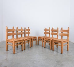 Set of 6 De Puydt Brutalist Heavy Oak And Rope Dining Chairs, 1950