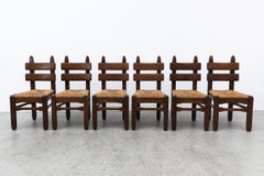 Set of 6 De Puydt Brutalist Heavy Oak Dining Chairs