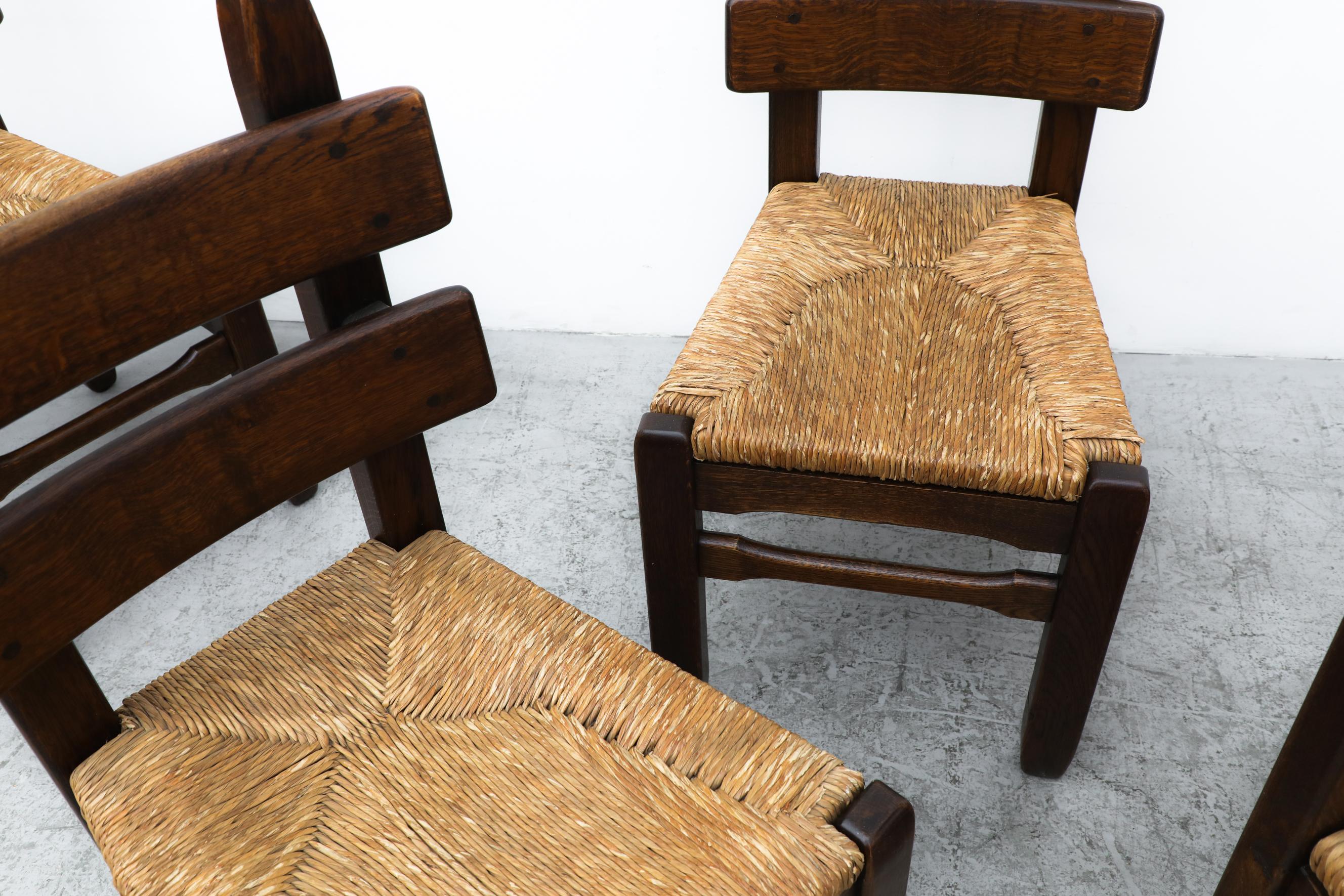 Mid-20th Century Set of 6 De Puydt Brutalist Heavy Oak Dining Chairs