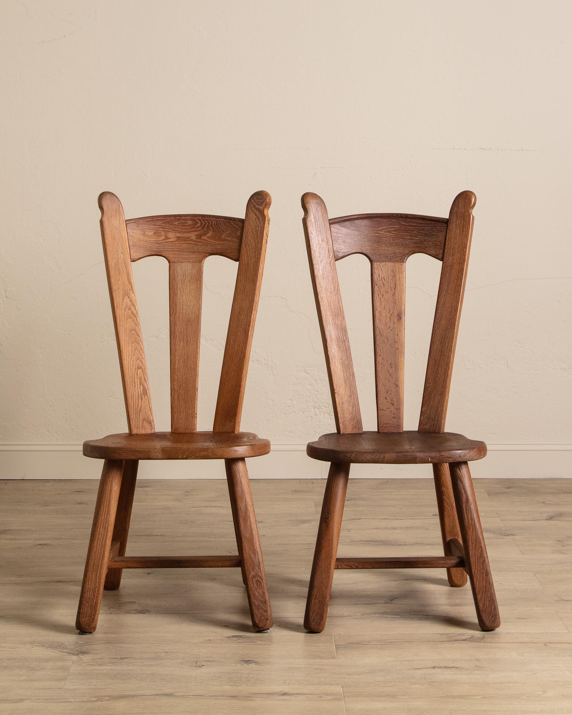 Belga Set di 6 sedie da pranzo brutaliste De Puydt in Oak, Belgio, anni '70 in vendita