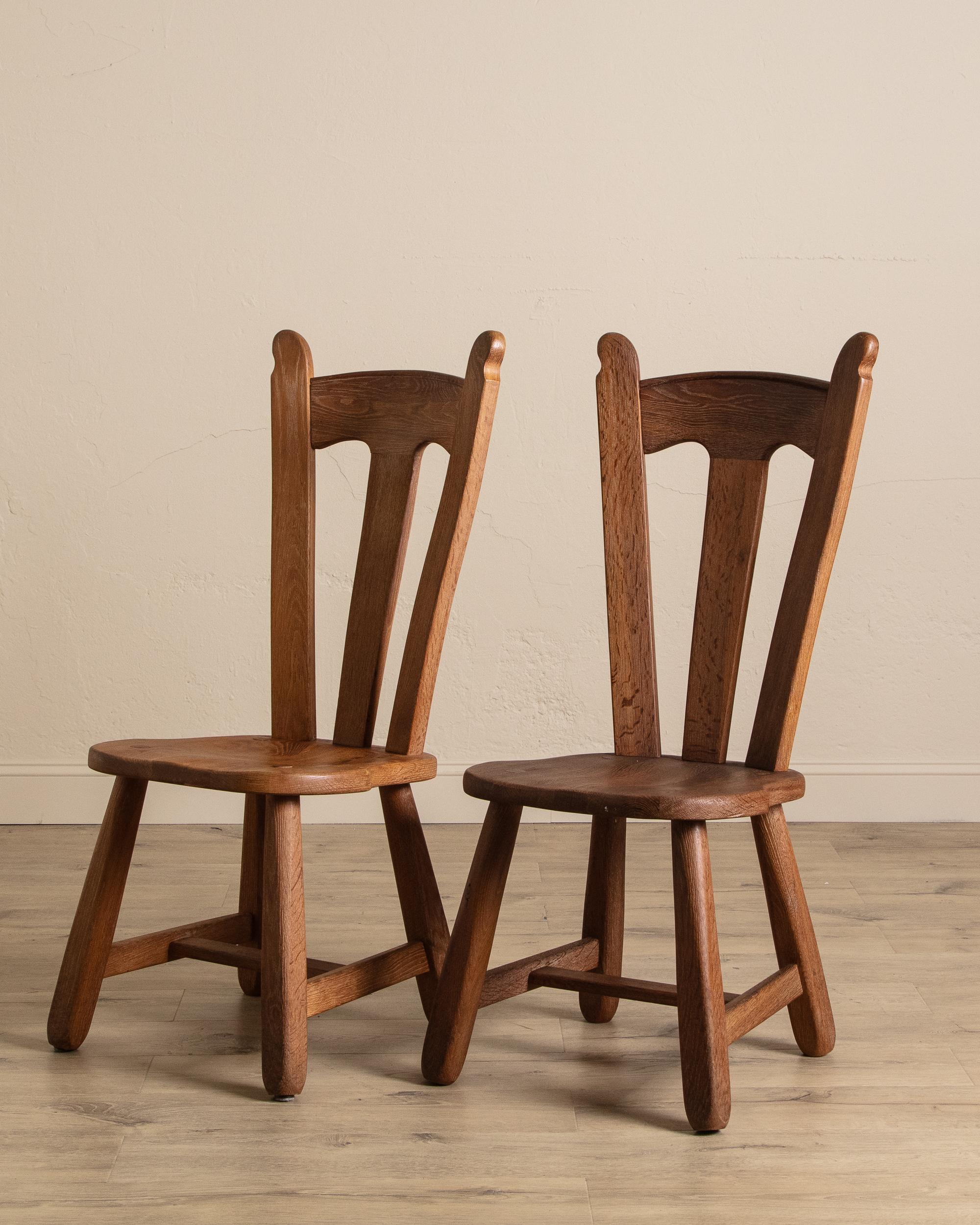 Biacca Set di 6 sedie da pranzo brutaliste De Puydt in Oak, Belgio, anni '70 in vendita