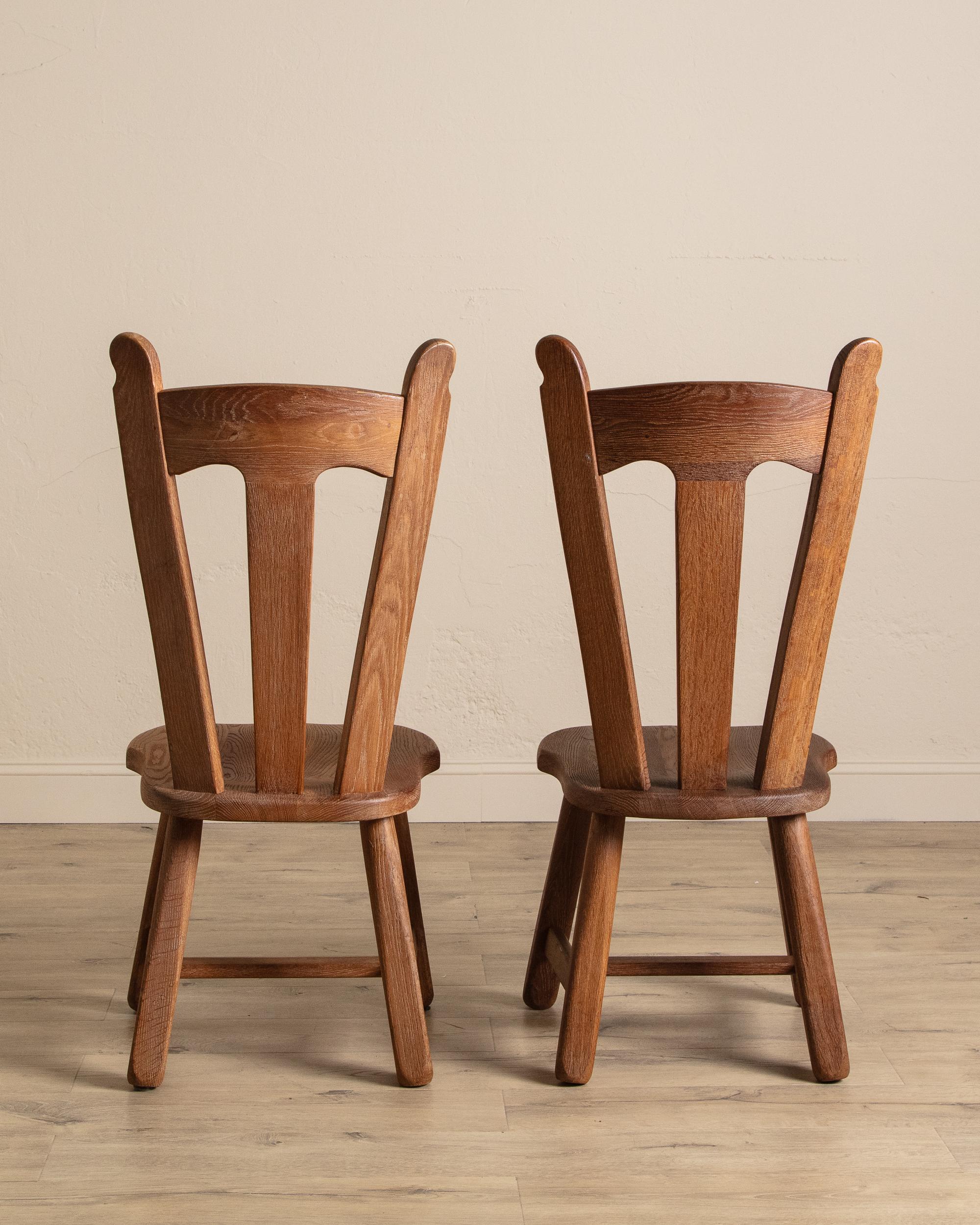 Fine XX secolo Set di 6 sedie da pranzo brutaliste De Puydt in Oak, Belgio, anni '70 in vendita