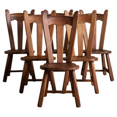 Set di 6 sedie da pranzo brutaliste De Puydt in Oak, Belgio, anni '70