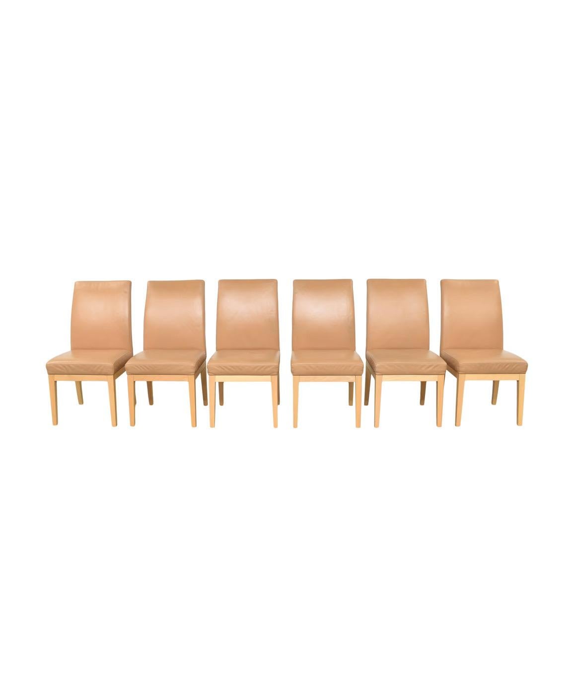 Moderne Ensemble de 6 chaises de salle à manger en cuir fauve de De Sede  en vente