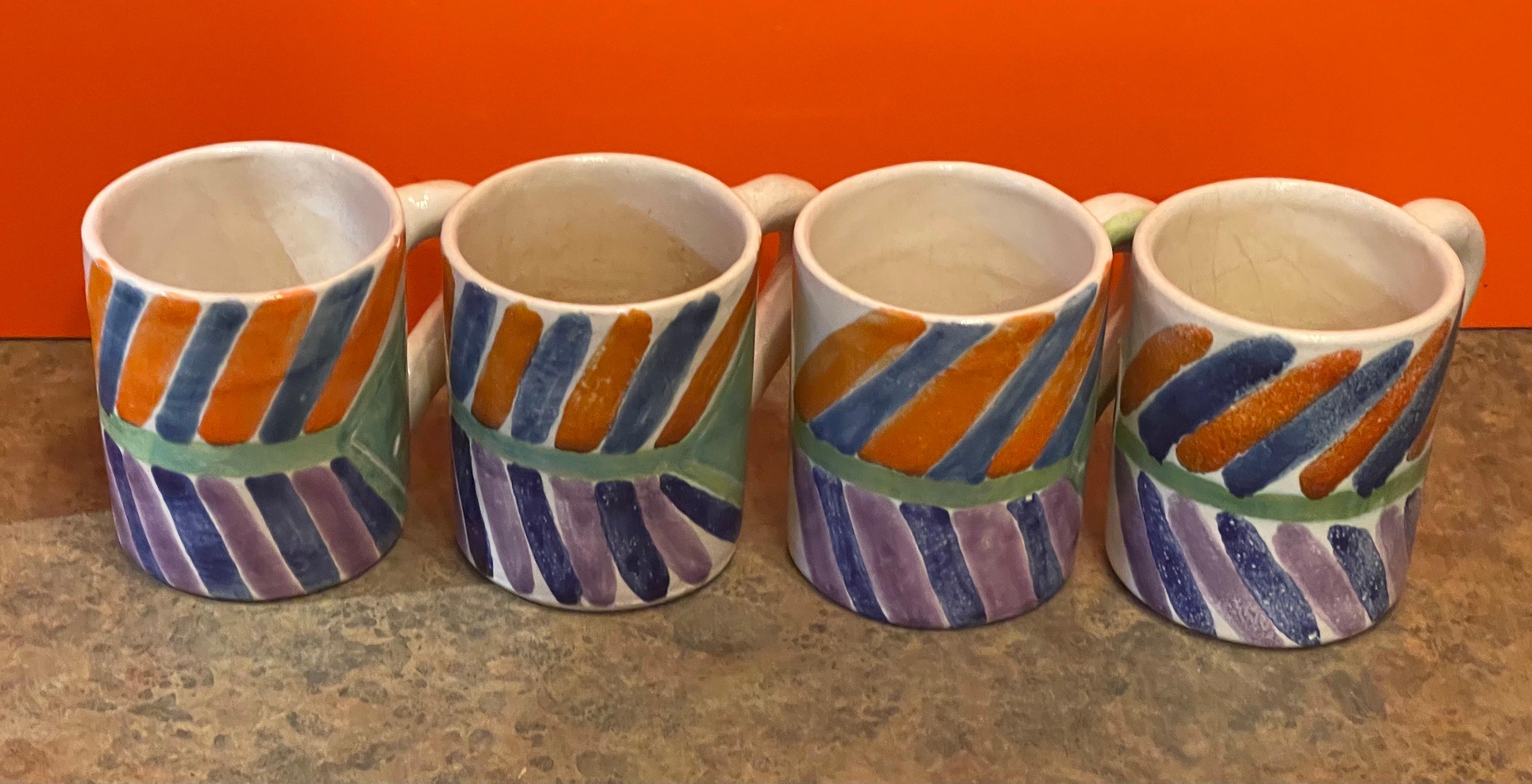 Hand-Painted Set of 6 Decorative Hand Painted Italian Pottery Mugs by DeSimone