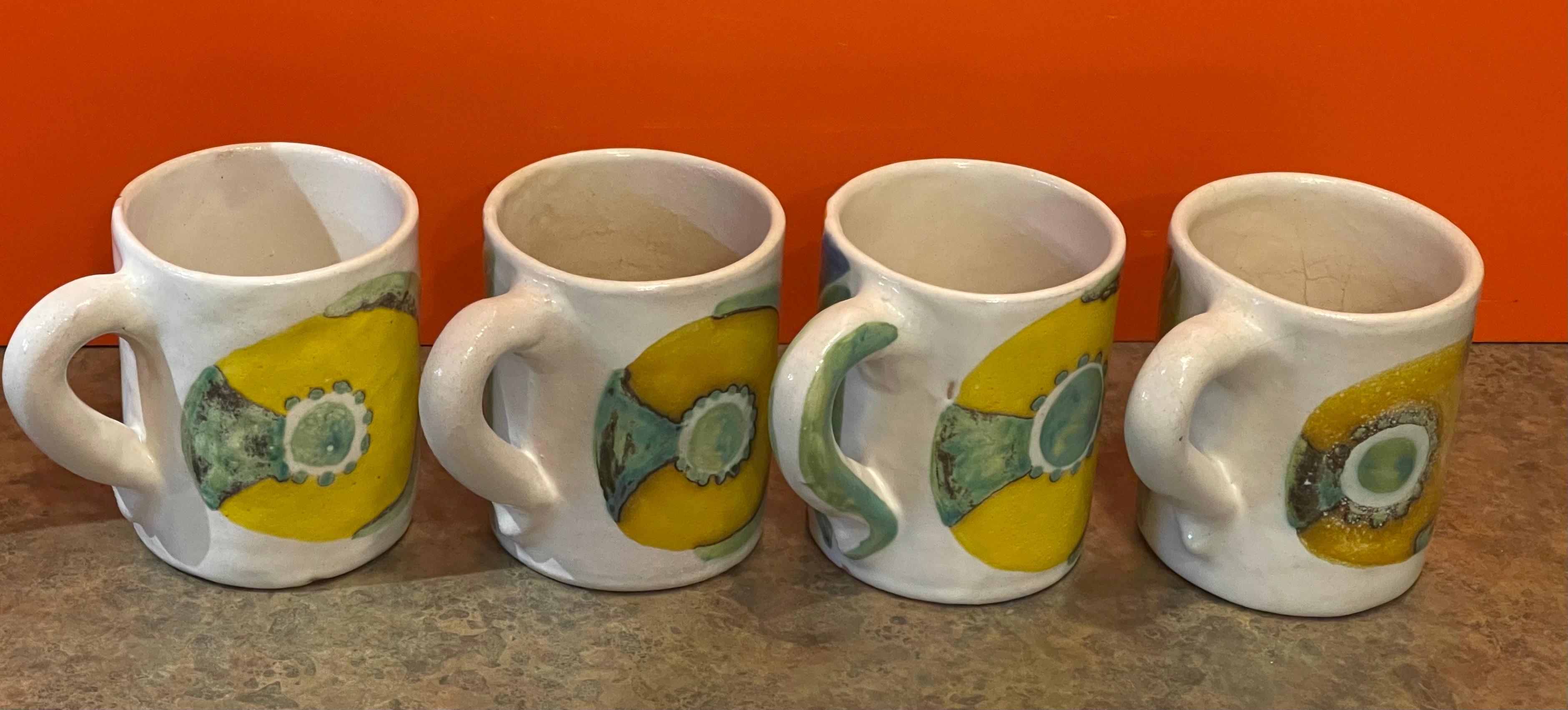 Set of 6 Decorative Hand Painted Italian Pottery Mugs by DeSimone In Good Condition In San Diego, CA