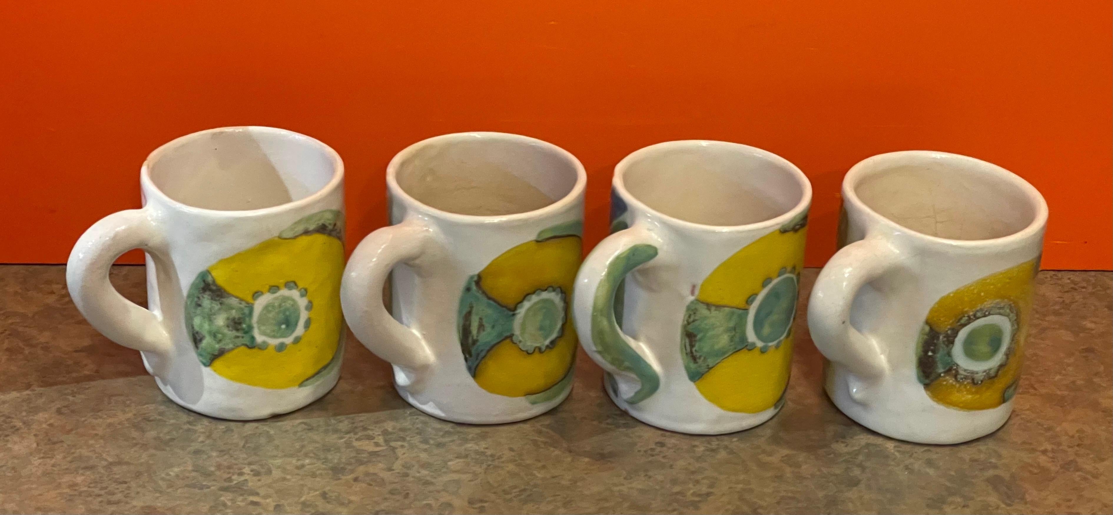 20th Century Set of 6 Decorative Hand Painted Italian Pottery Mugs by DeSimone