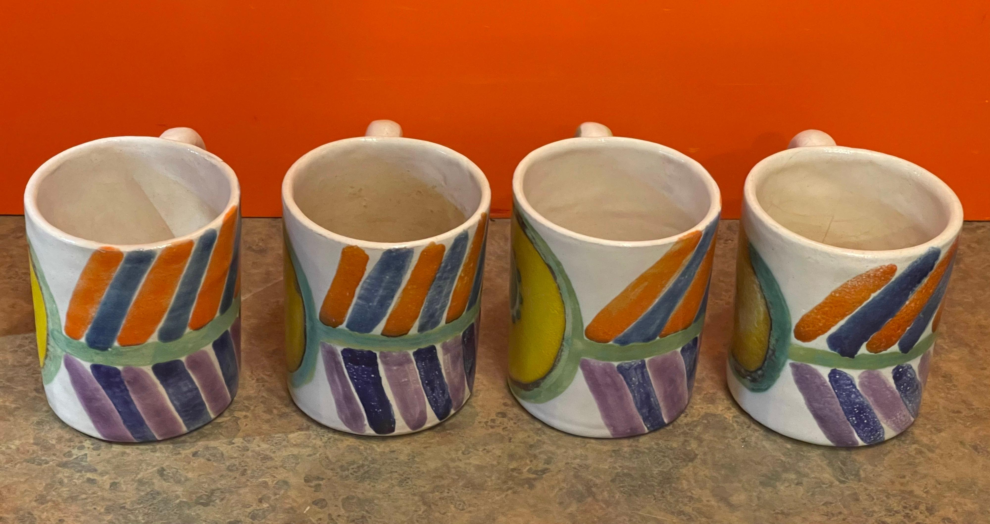Set of 6 Decorative Hand Painted Italian Pottery Mugs by DeSimone 1