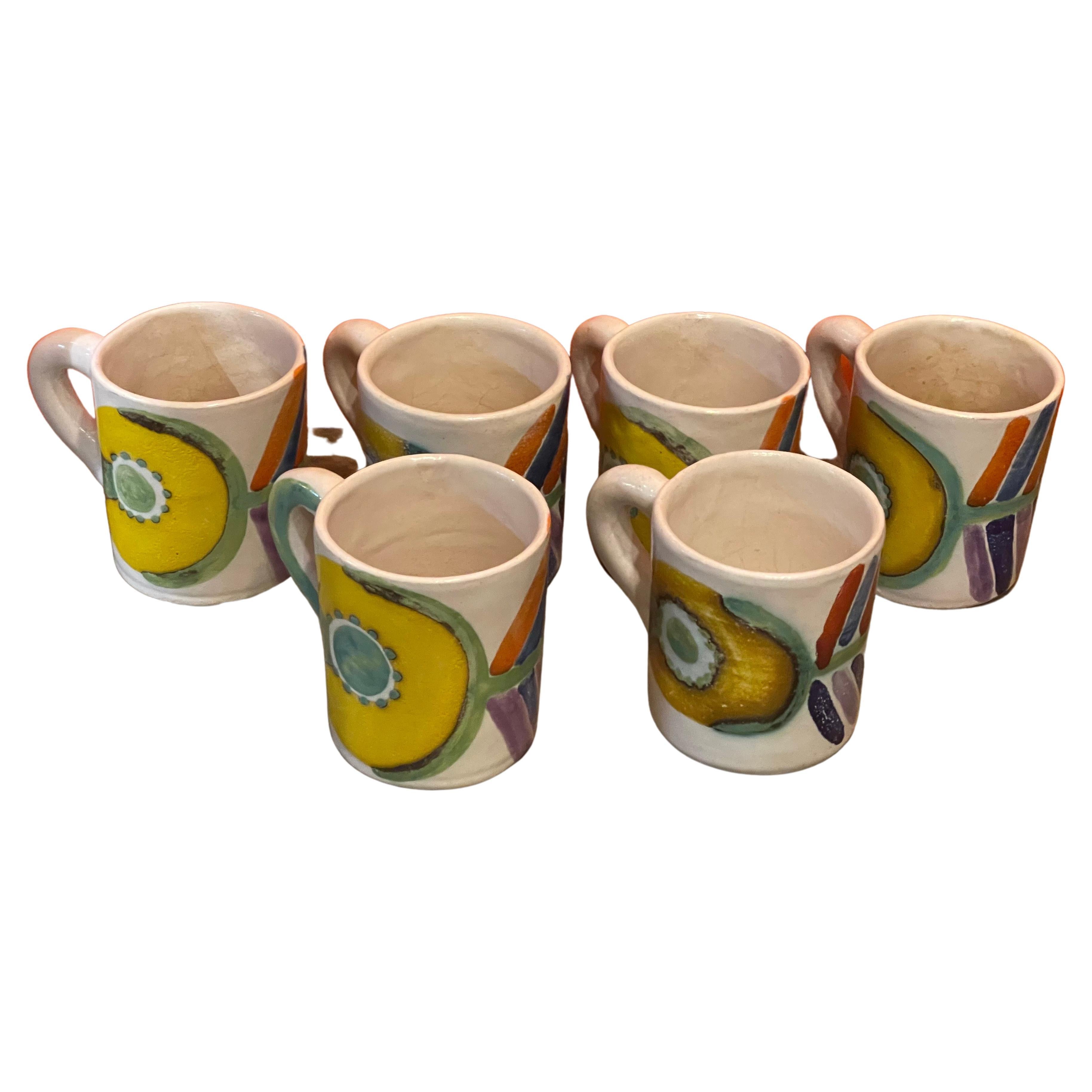 Set of 6 Decorative Hand Painted Italian Pottery Mugs by DeSimone