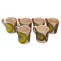Set of 6 Decorative Hand Painted Italian Pottery Mugs by DeSimone