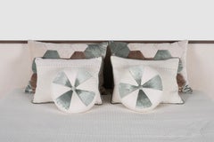 Set of 6 Decorative Pillows Cream Mint Green and White Lace Swarovski Lusitanus