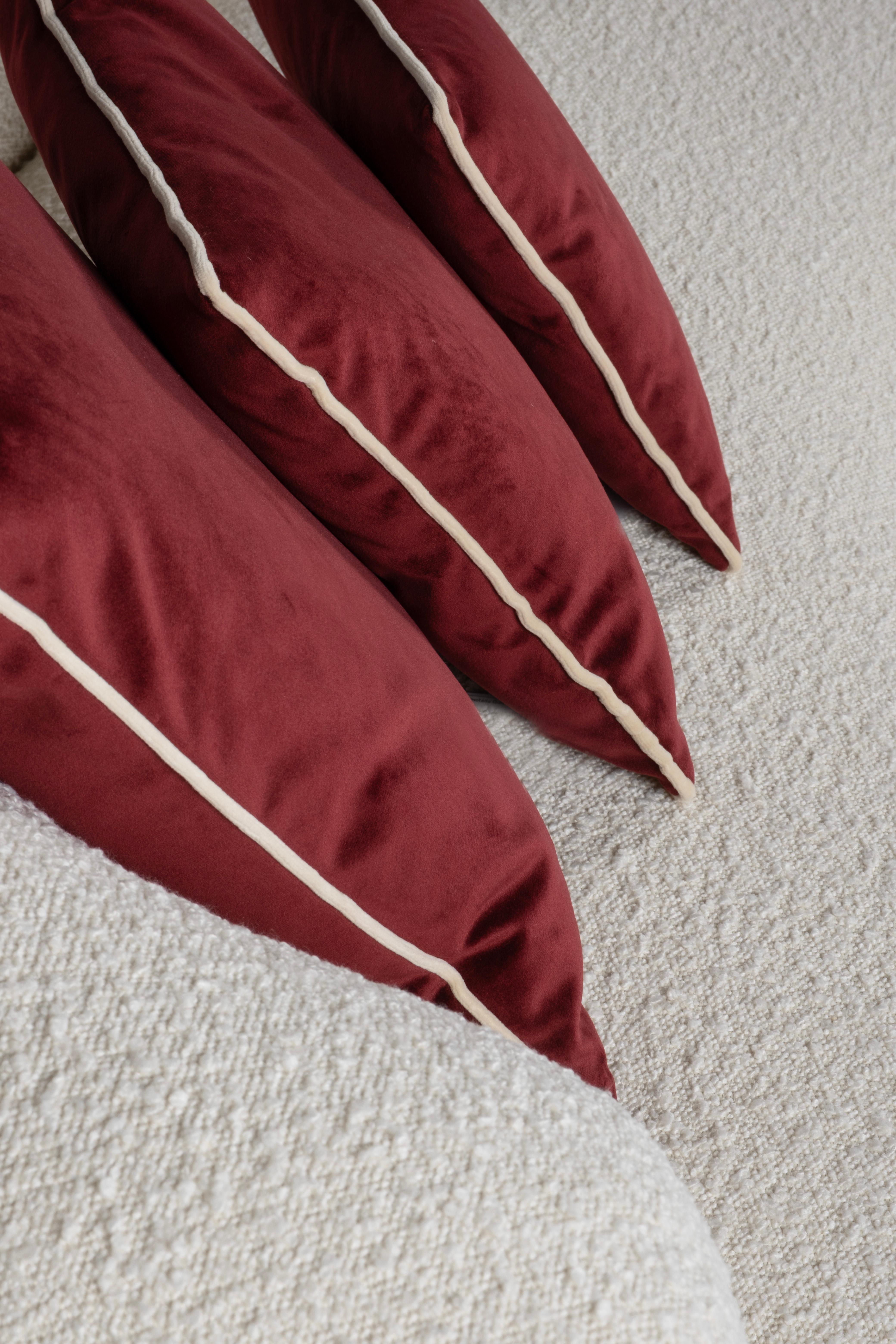 Crystal Set of 6 Decorative Pillows Red Cream Velvet Handmade by Lusitanus For Sale