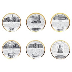 Set of 6 Decorative Plates "Specialità Torinesi" by P. Fornasetti for Fiat