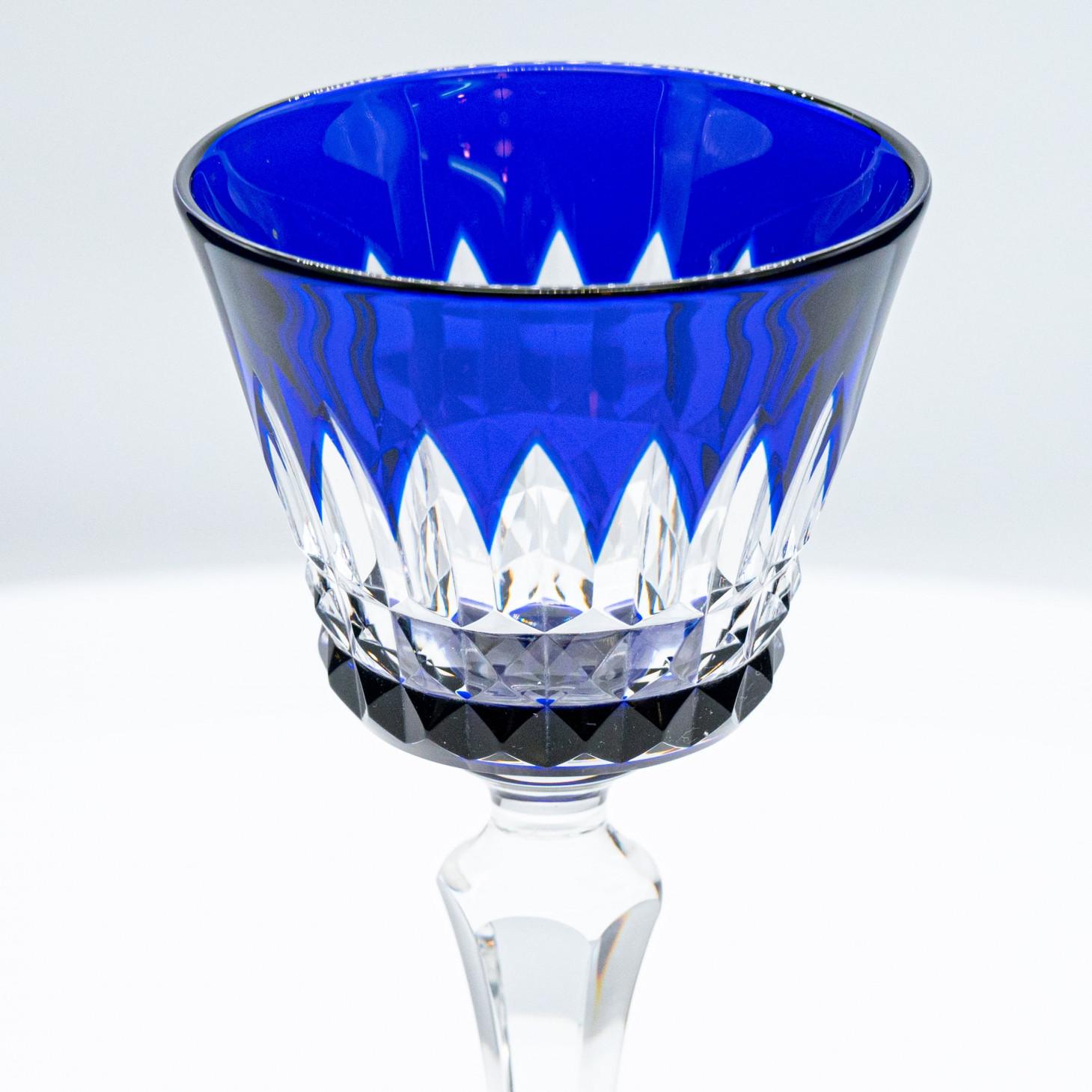 Juego de 6 copas y decantador de cristal de Baccarat superpuesto azul oscuro, 1940, Francia en venta 7