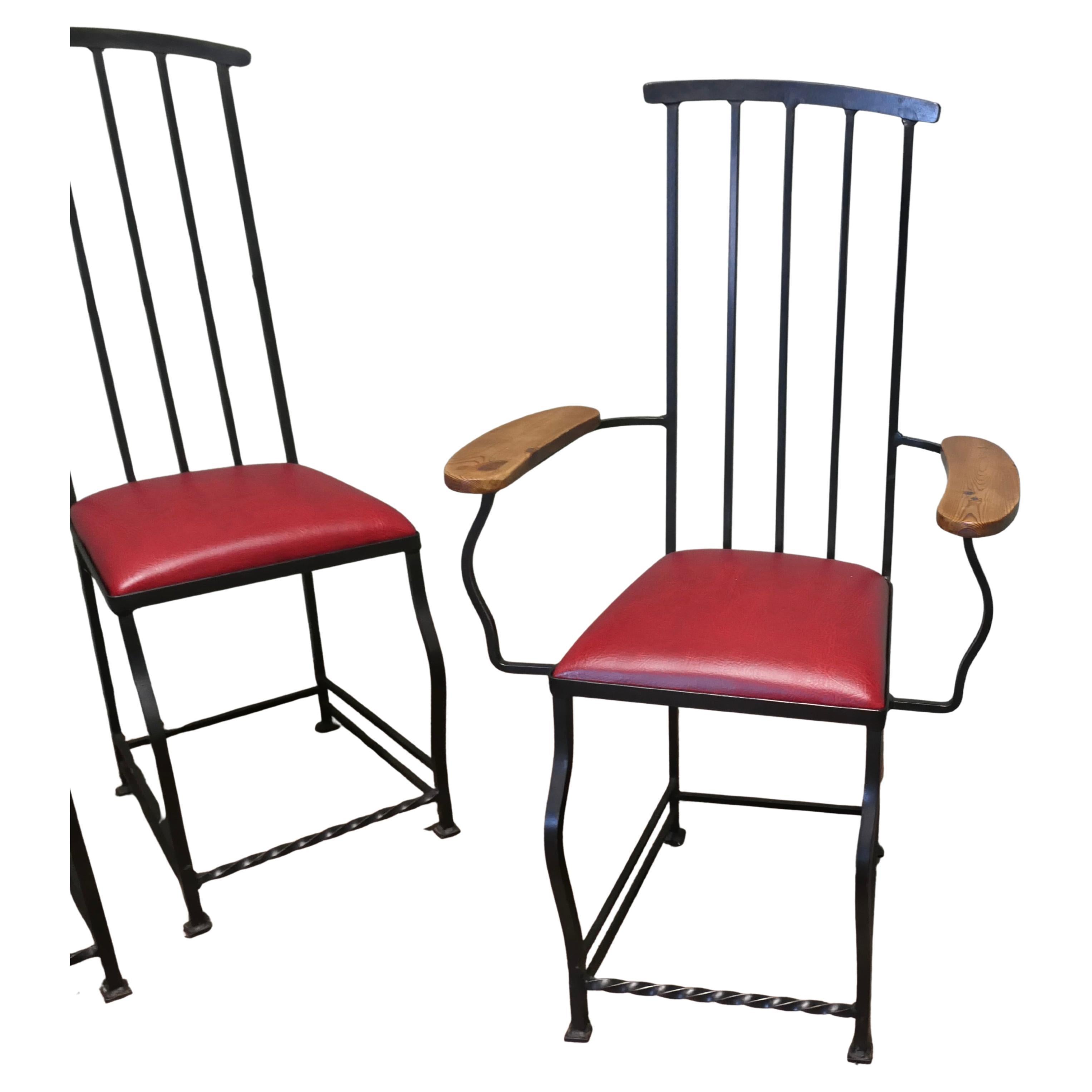 Mid-Century Modern Ensemble de 6 chaises de salle à manger de designer à haut dossier et à sangles en vente