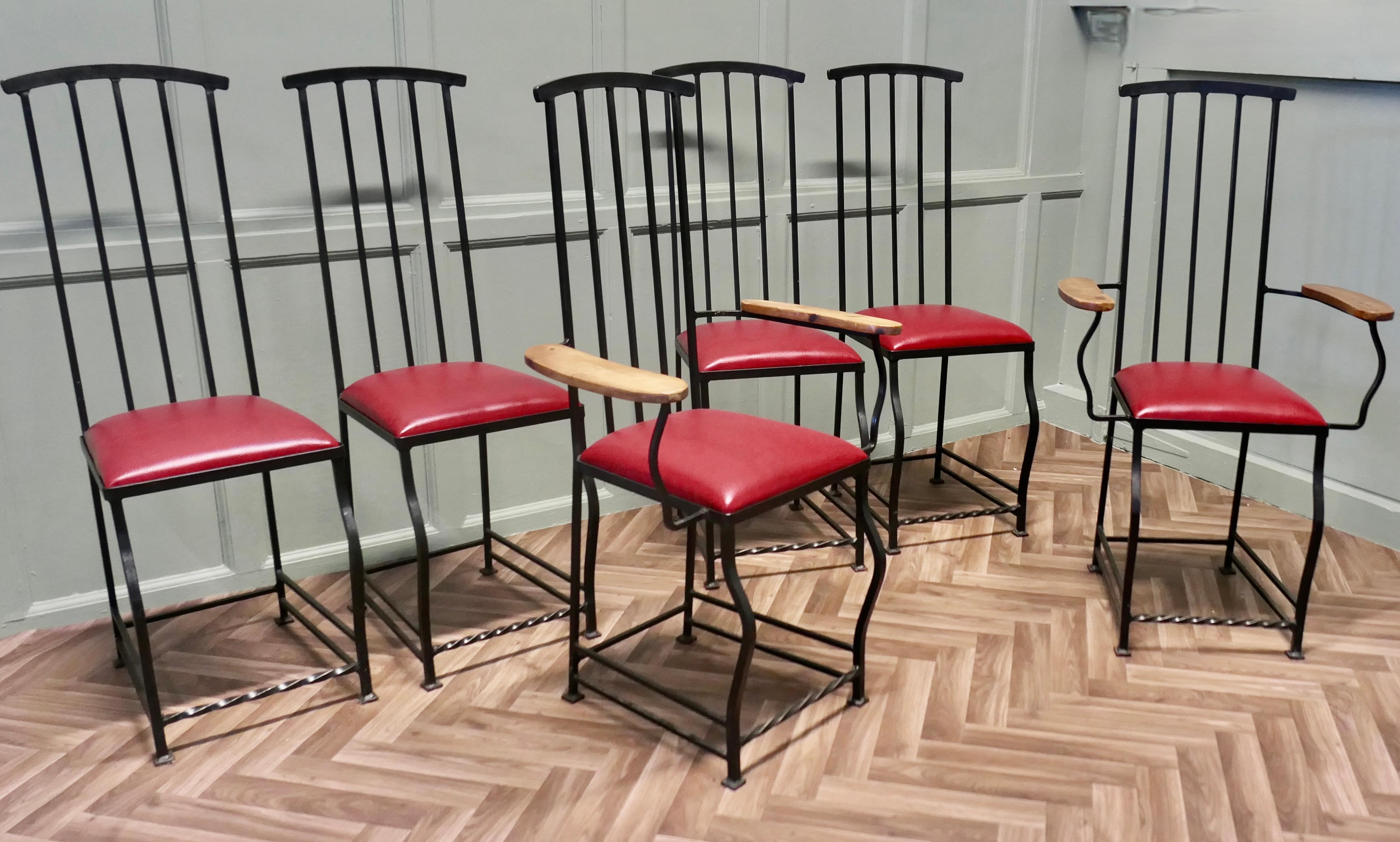 Ensemble de 6 chaises de salle à manger de designer à haut dossier et à sangles Bon état - En vente à Godshill, Isle of Wight