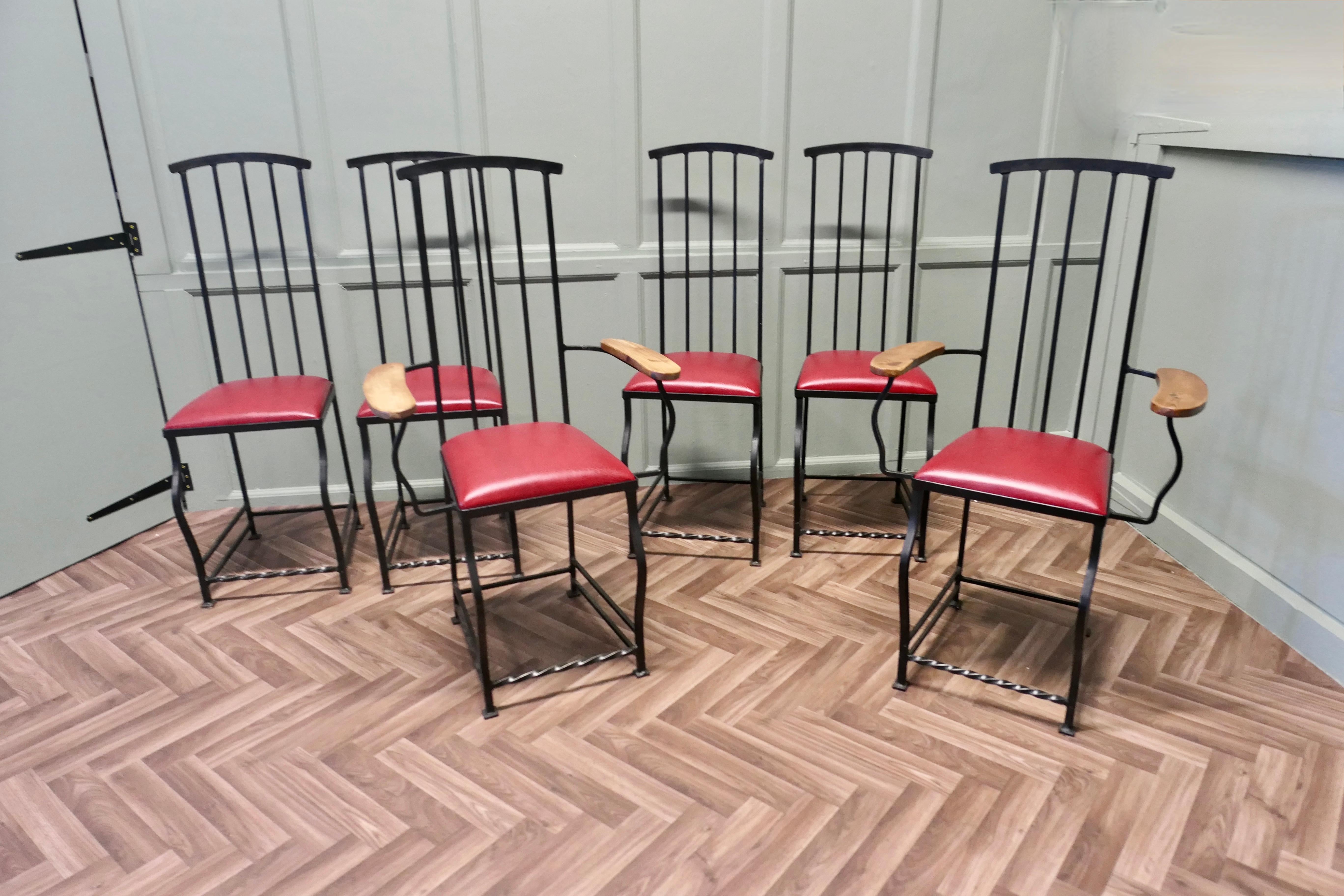 Fer Ensemble de 6 chaises de salle à manger de designer à haut dossier et à sangles en vente