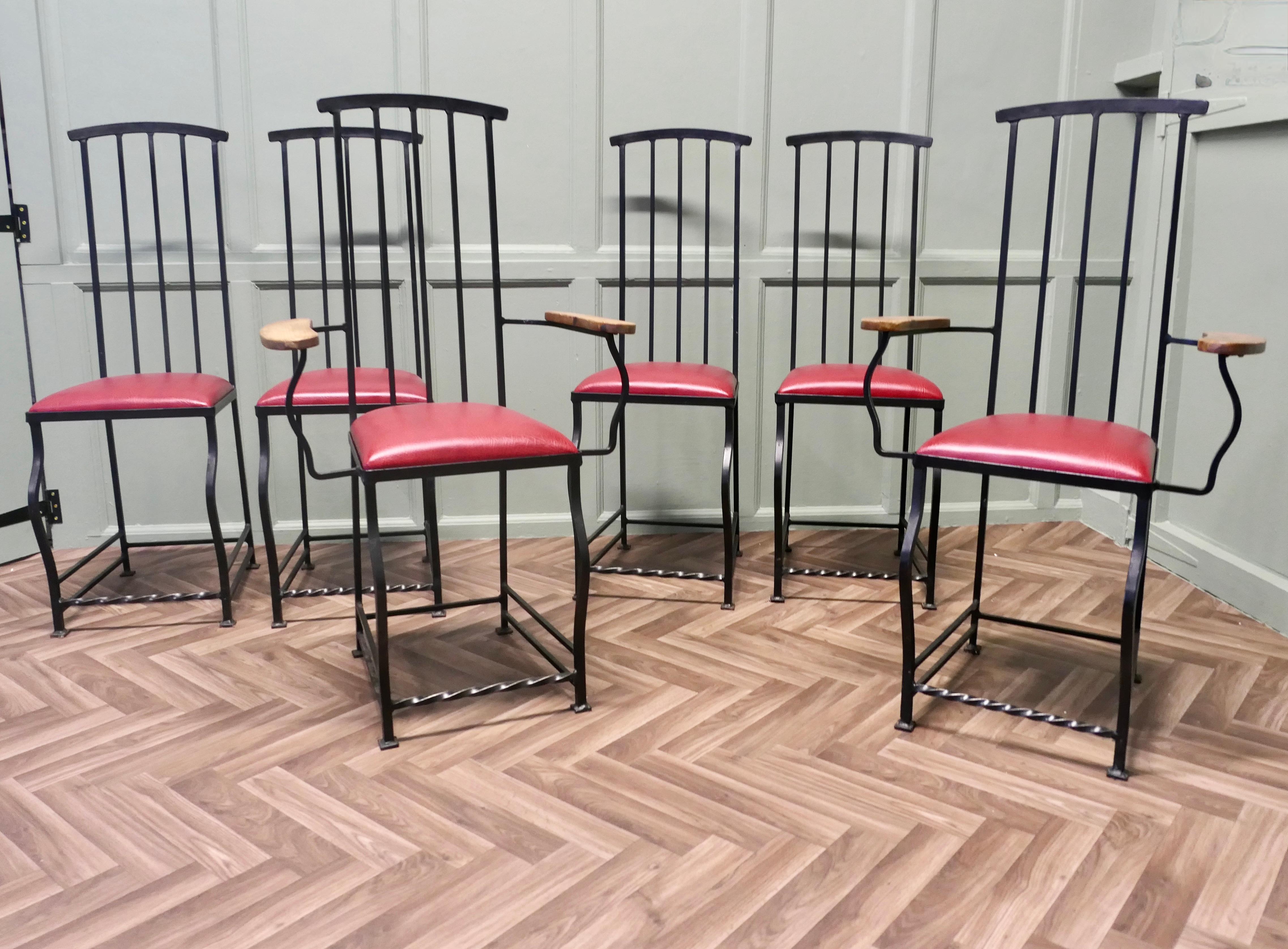Ensemble de 6 chaises de salle à manger de designer à haut dossier et à sangles en vente 1
