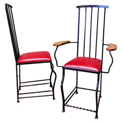 Set of 6 Designer High Back Strap-work Iron Dining Chairs