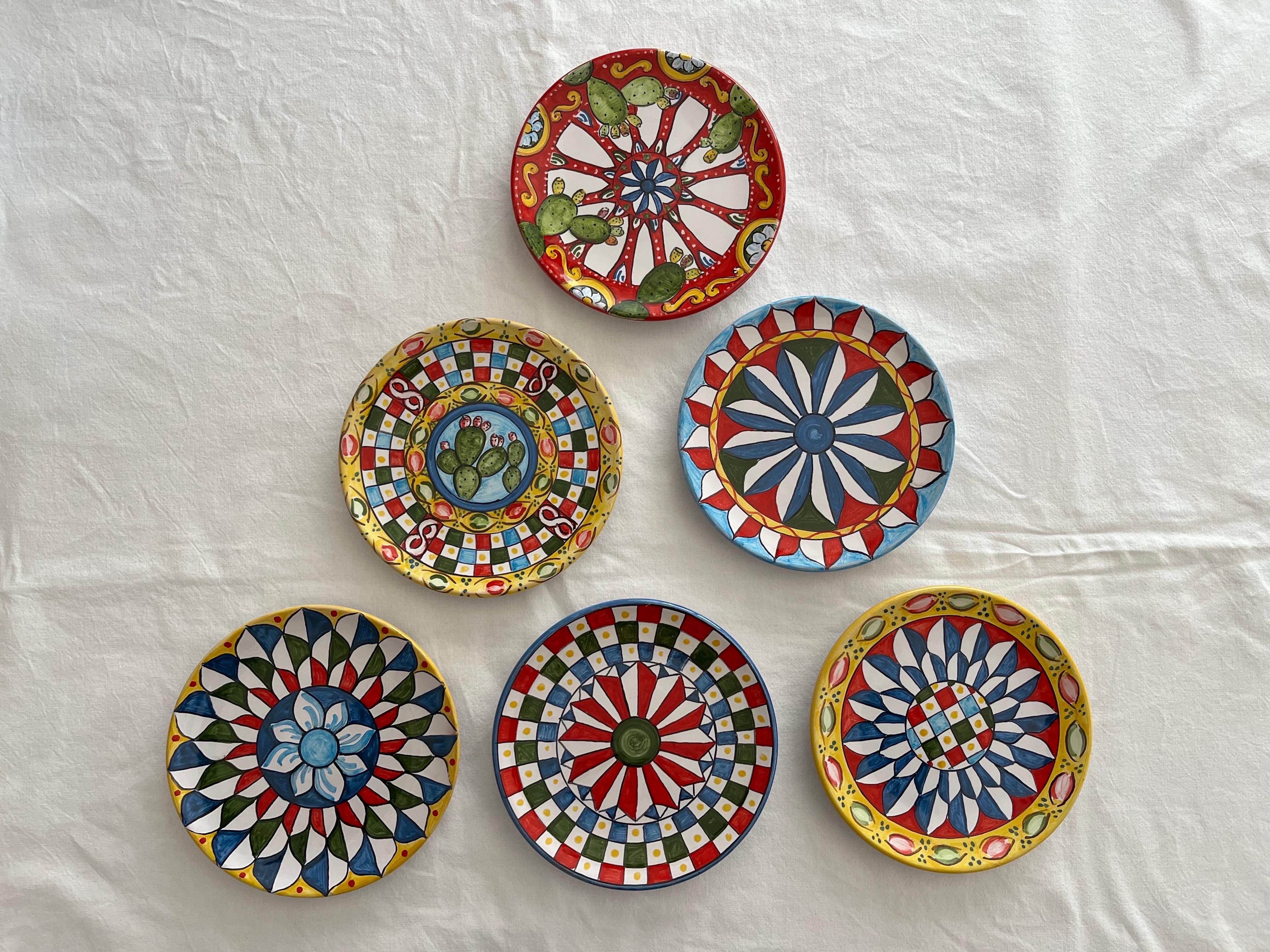 Set of 6 Dessert Plates in Caltagirone Ceramic For Sale 6