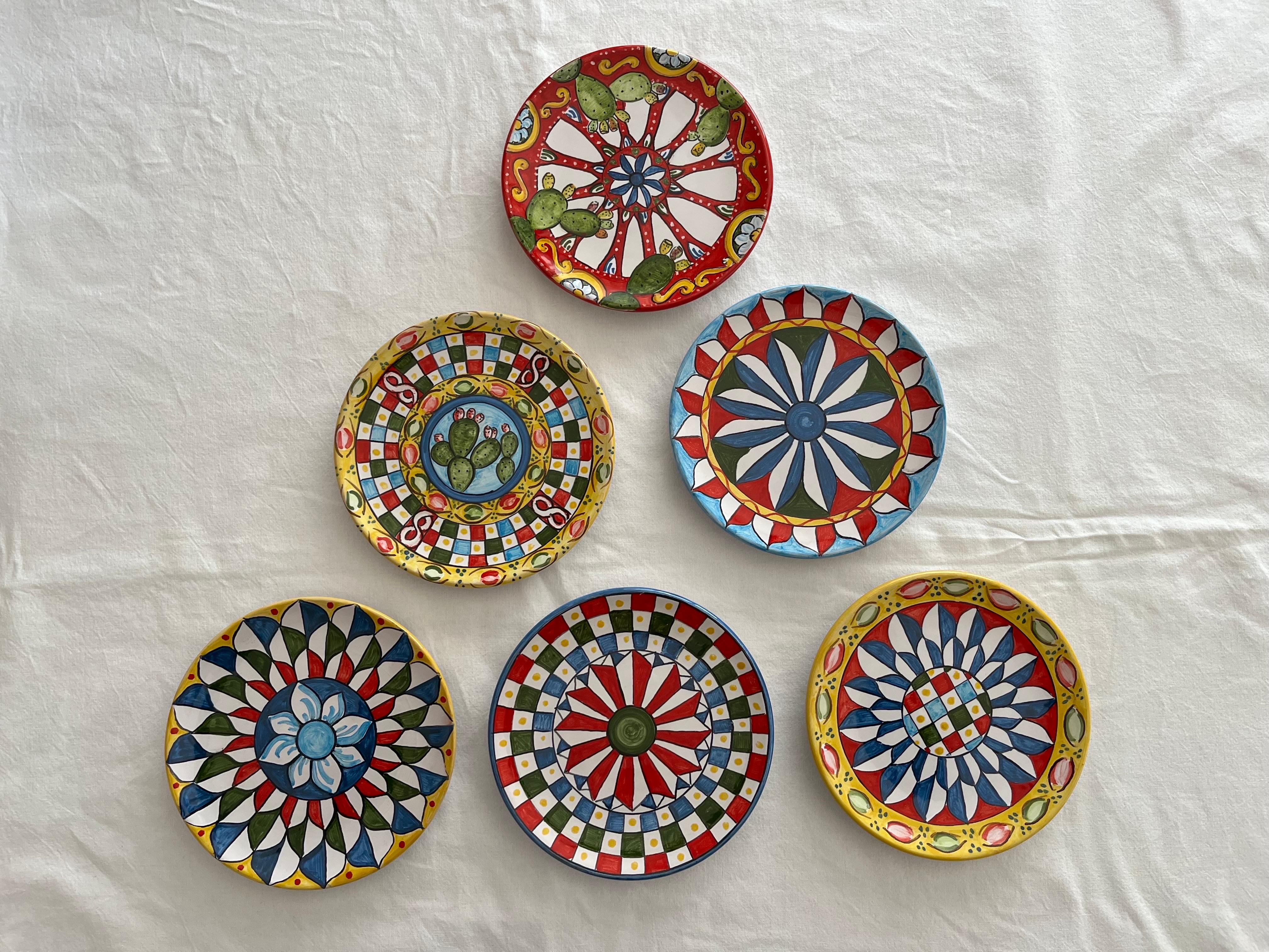 Set of 6 Dessert Plates in Caltagirone Ceramic For Sale 7