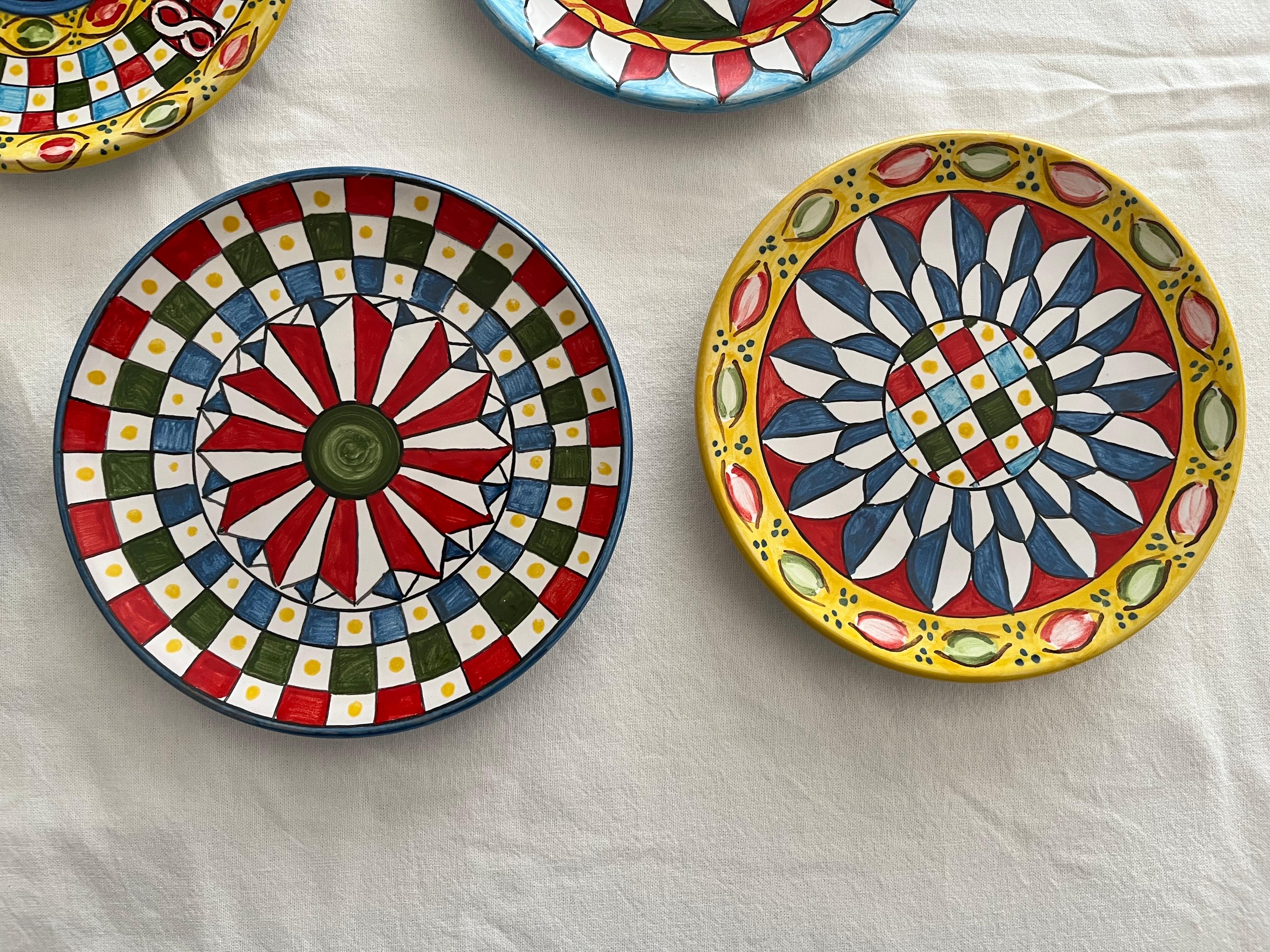 Set of 6 Dessert Plates in Caltagirone Ceramic For Sale 1