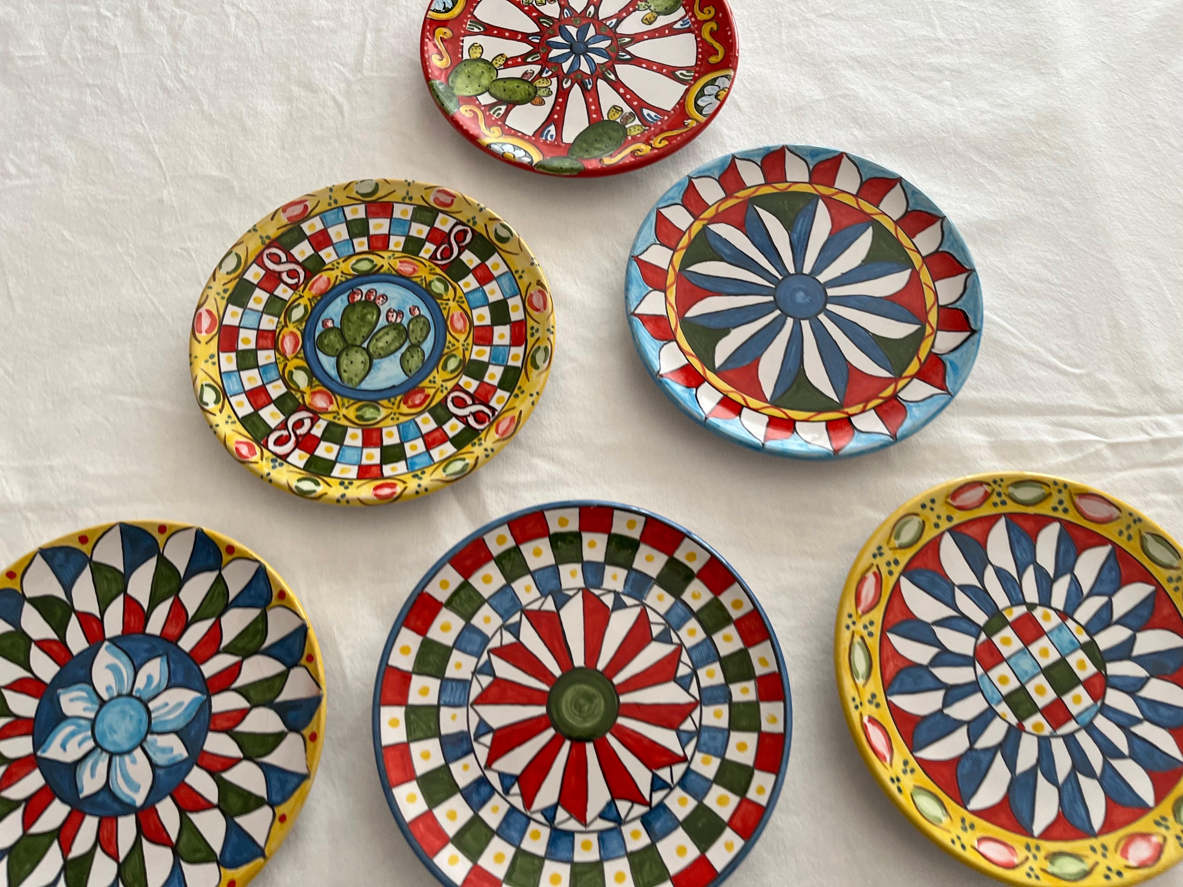 Set of 6 Dessert Plates in Caltagirone Ceramic For Sale 3