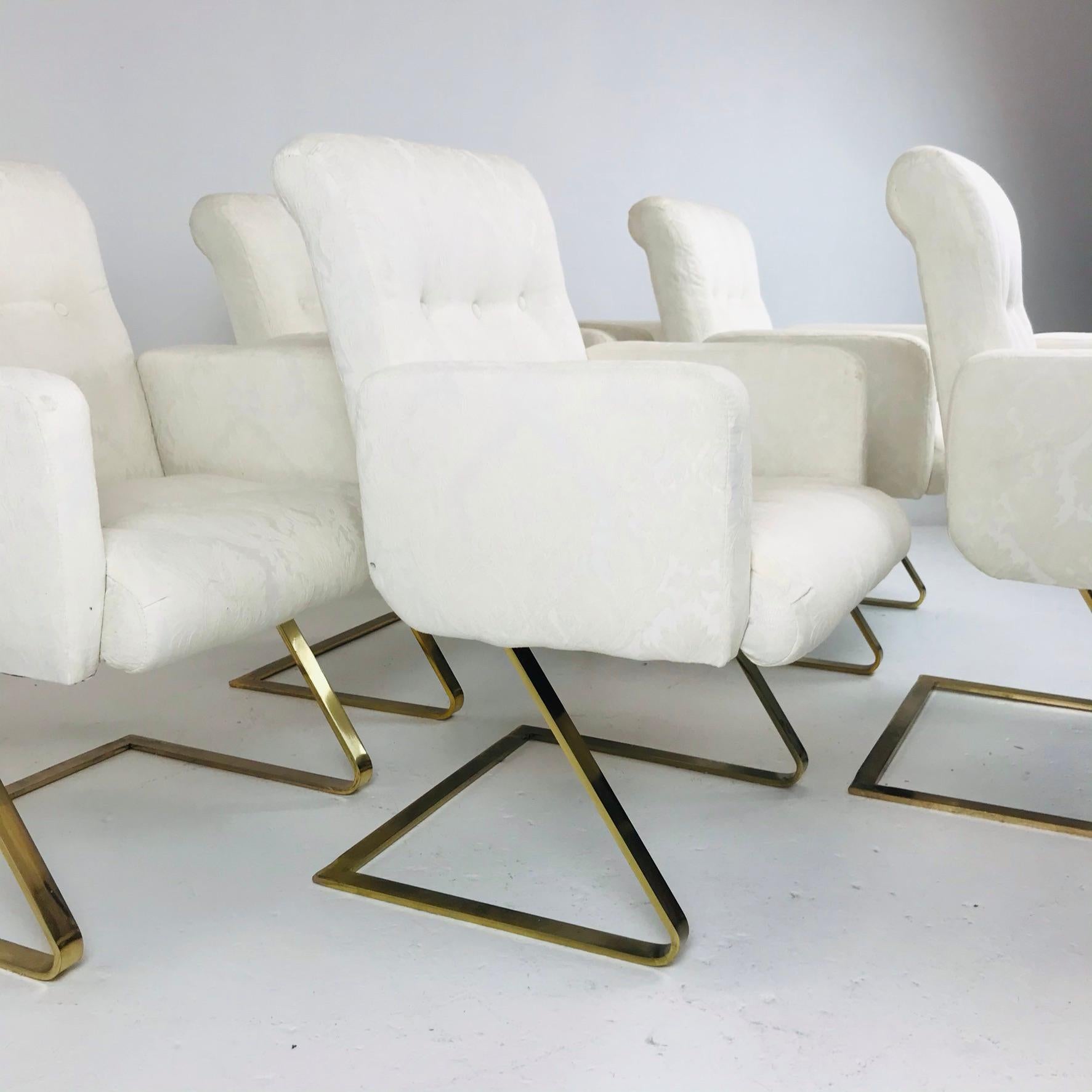 Mid-Century Modern Set of 6 DIA Brass Cantilever Chairs