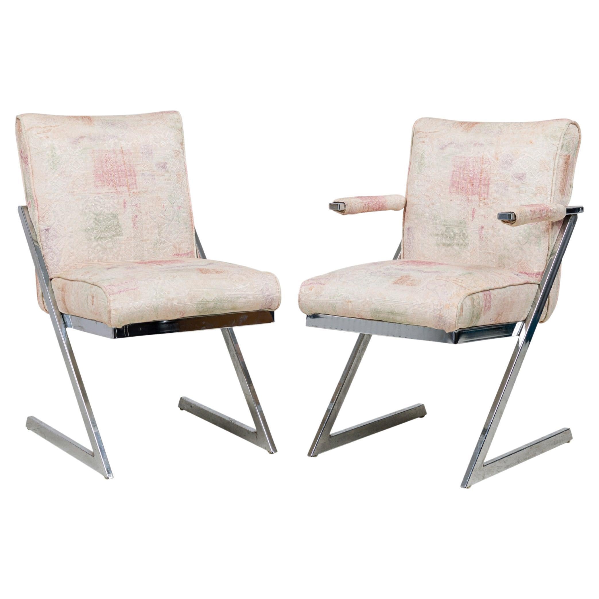 Set of 6 Dia Midcentury American Chrome Z Chairs in Beige and Pastel Upholstery For Sale
