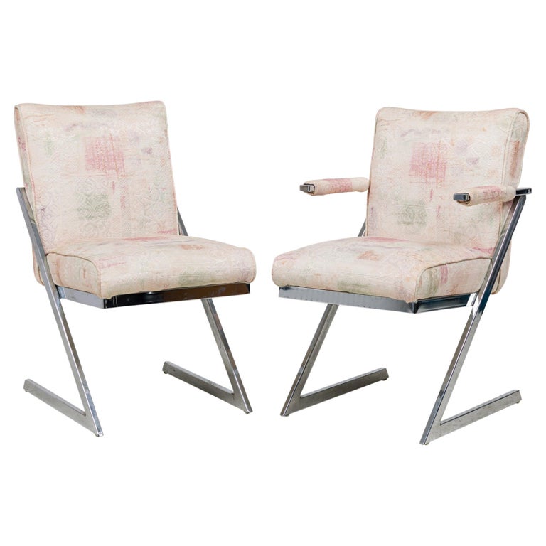 Set of 6 Dia Midcentury American Chrome Z Chairs in Beige and Pastel Upholstery For Sale at 1stDibs