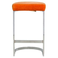 Set of 6 Dillingham "Horseshoe" Cantilevered Orange Velour Metal Barstools