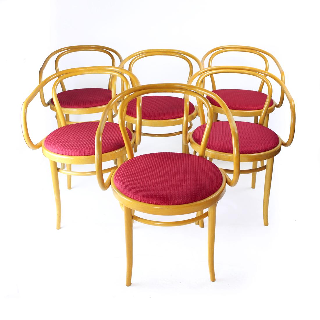 6er-Set Esstisch Bugholz  Sessel  type 30 von Thonet für Ton, 1960er-Jahre im Angebot 6