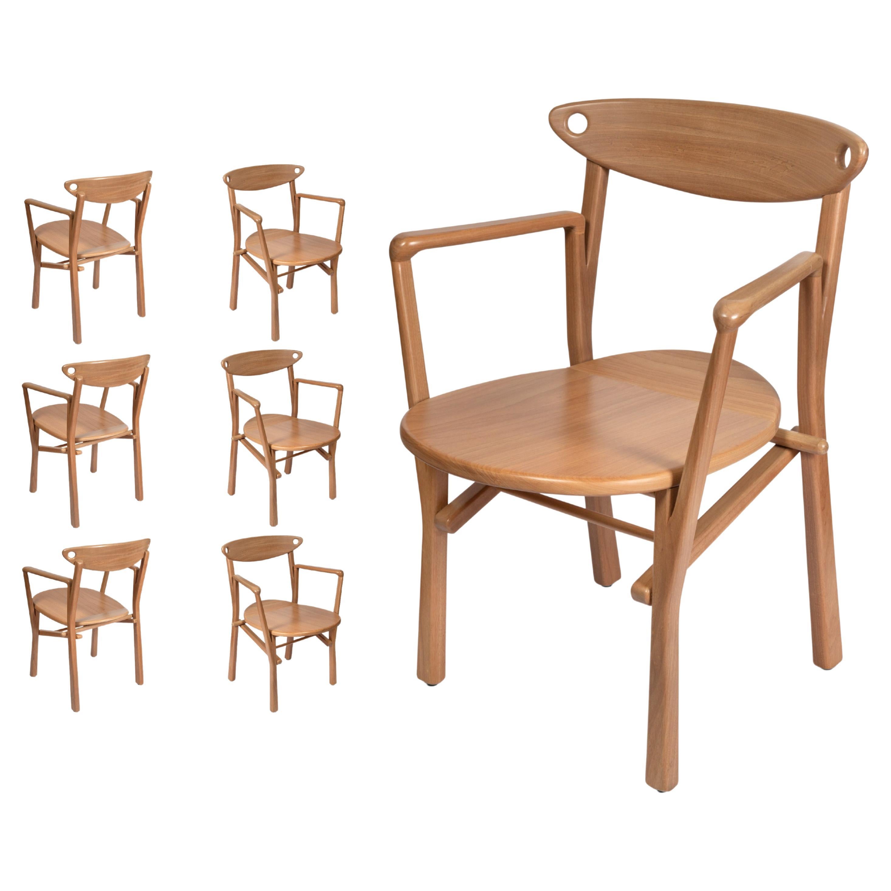 Set of 6 Dining Chairs Laje in Natural Wood  For Sale