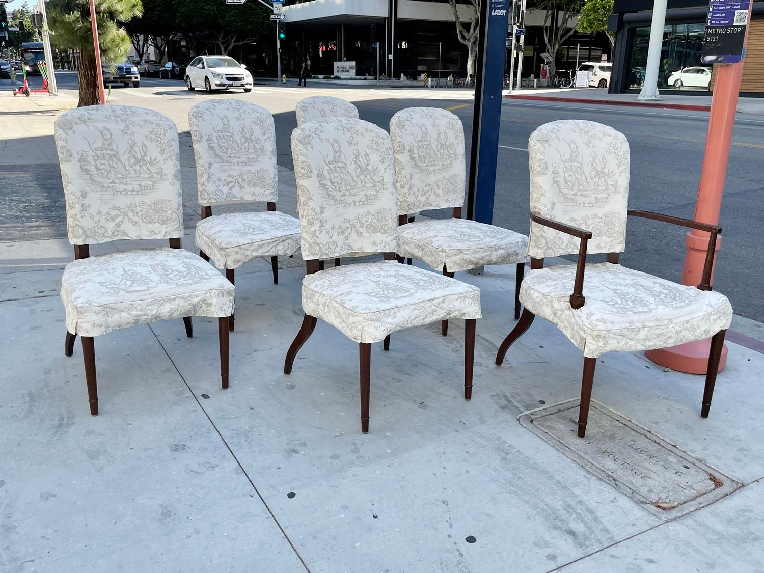 Set of 6 Dining Chairs, 2 Arm & 4 Side Chairs In Good Condition For Sale In Los Angeles, CA