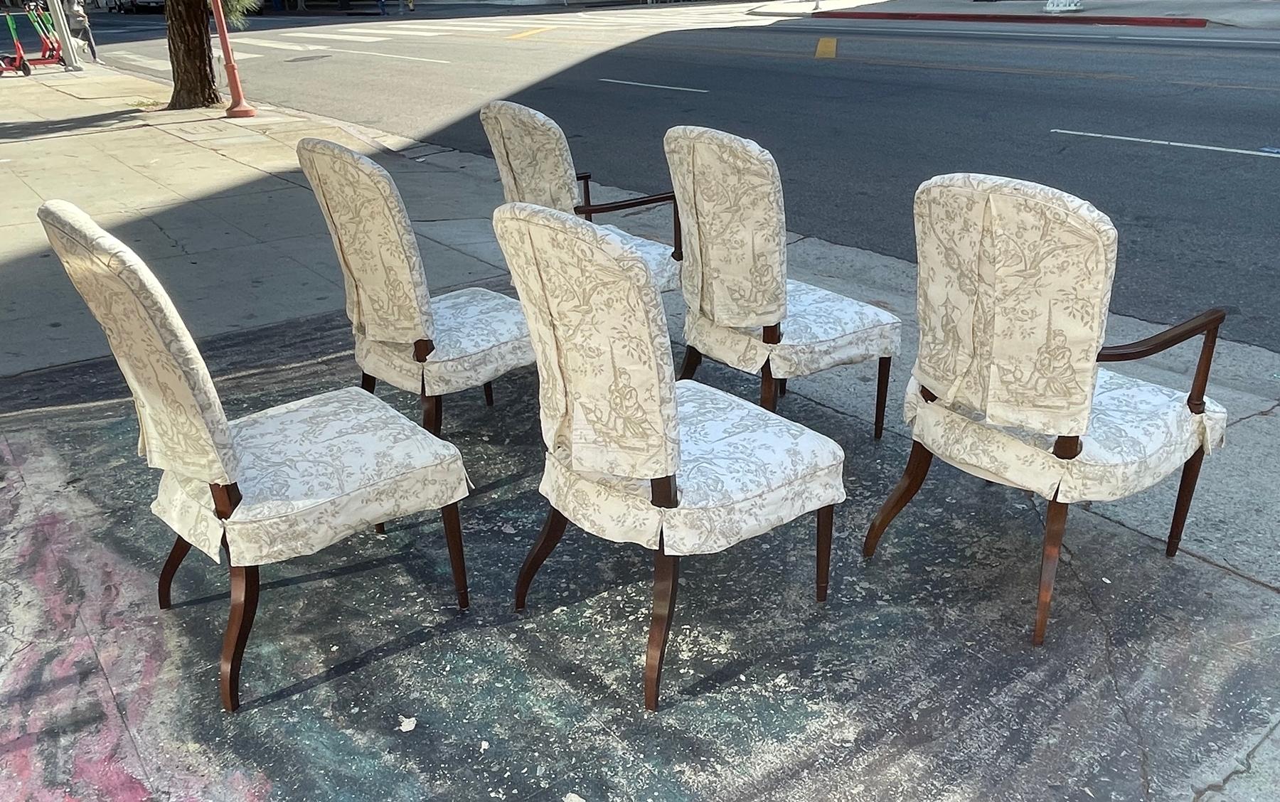 Late 20th Century Set of 6 Dining Chairs, 2 Arm & 4 Side Chairs For Sale