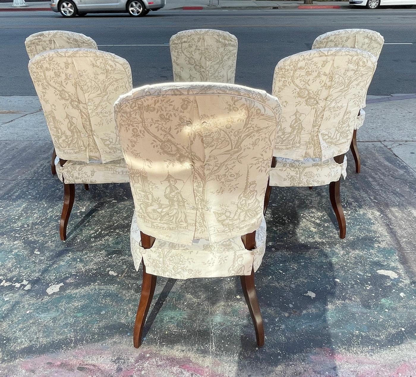 Muslin Set of 6 Dining Chairs, 2 Arm & 4 Side Chairs For Sale